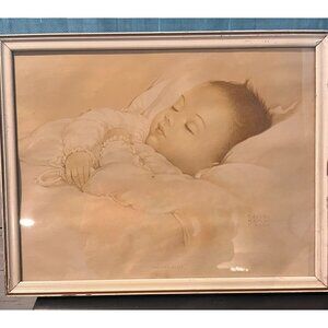 Precious Asleep Framed Print By Edith Marie Klapka Vintage Baby Art In Original
